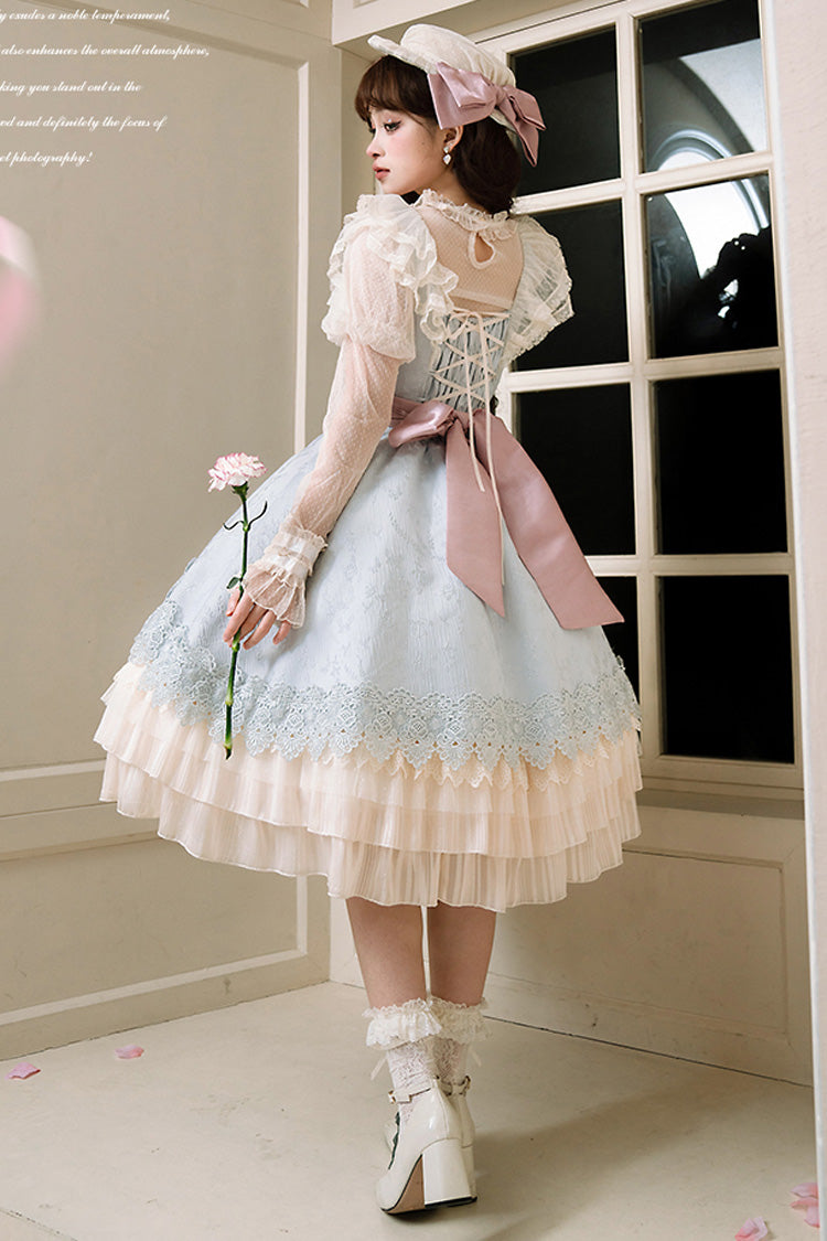 Multi-Color Cream Layers Ruffle Asymmetrical Cardigan Bowknot Sweet Lolita Jsk Dress