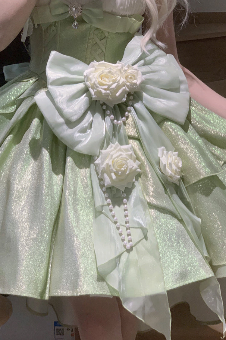 Green [Rose Heart Knot] Ruffle Hanayome Bowknot Sweet Princess Gorgeous Lolita Jsk Dress