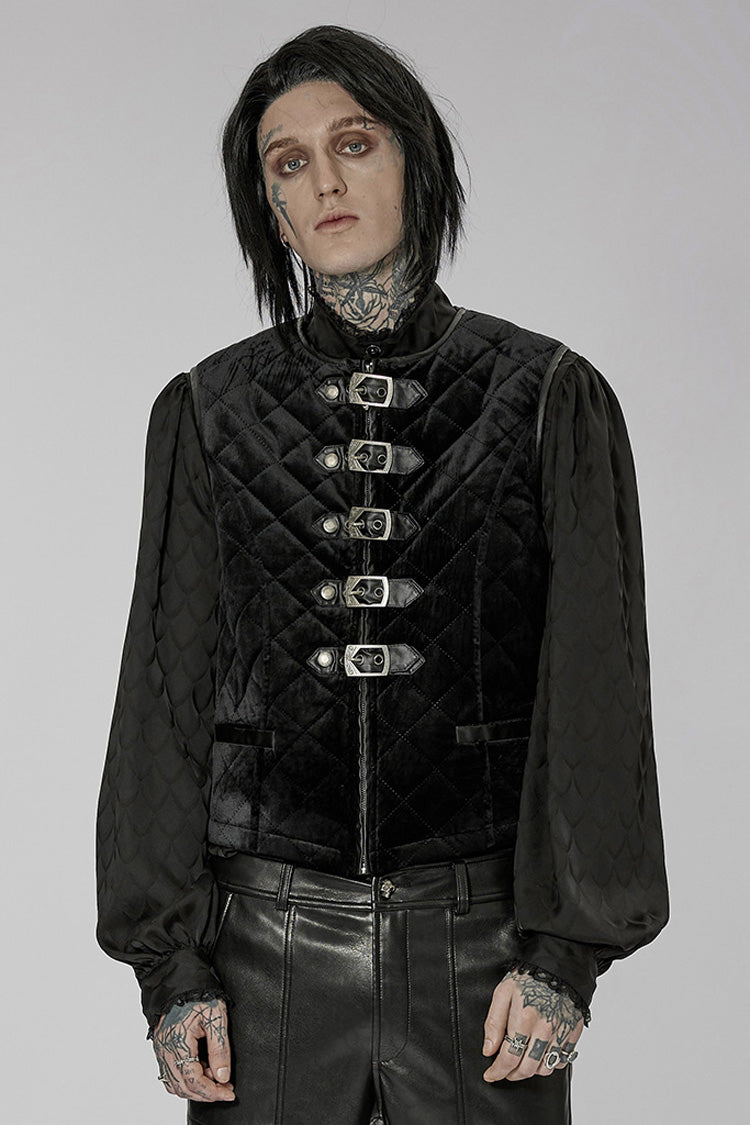 Black Inter-Cotton Sleeveless Buckle Men's Gothic Vest