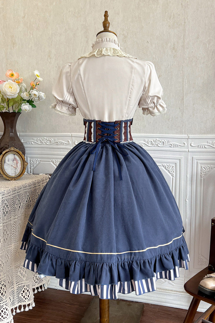 Blue Middle Ages Ruffle Embroidery Bowknot Classic Punk Vintage Lolita Skirt Full Set