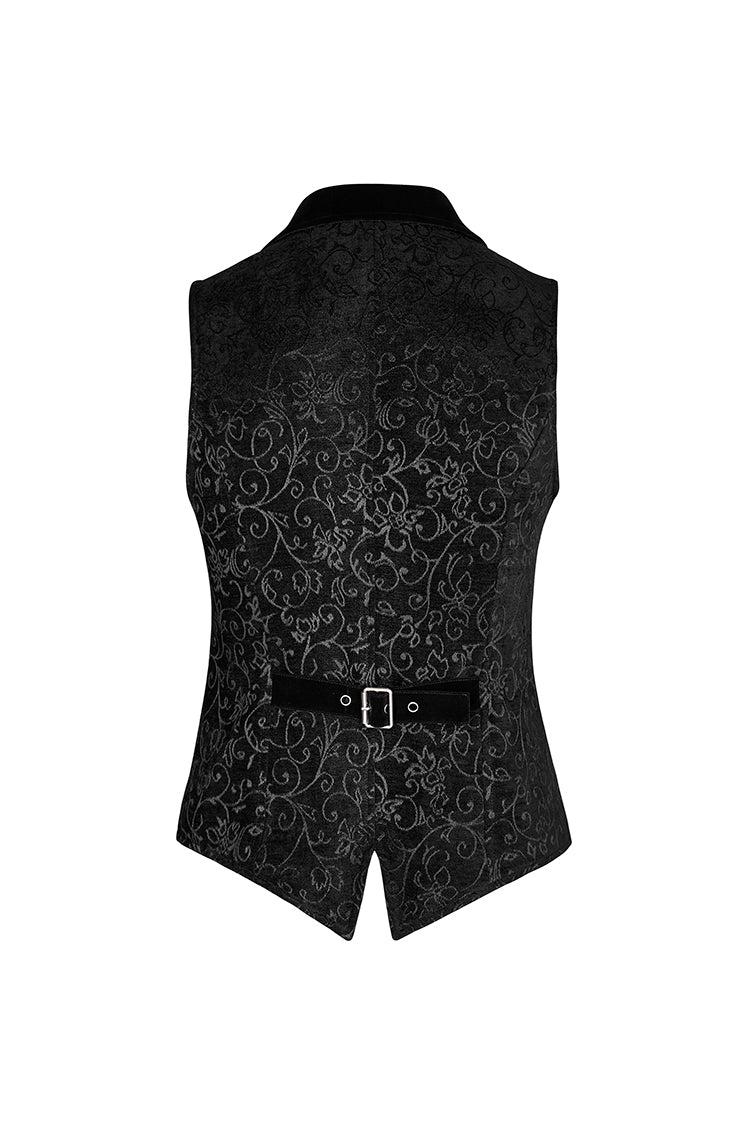 Black Jacquard Velvet Gothic Vintage V Collar Print Mens Vest