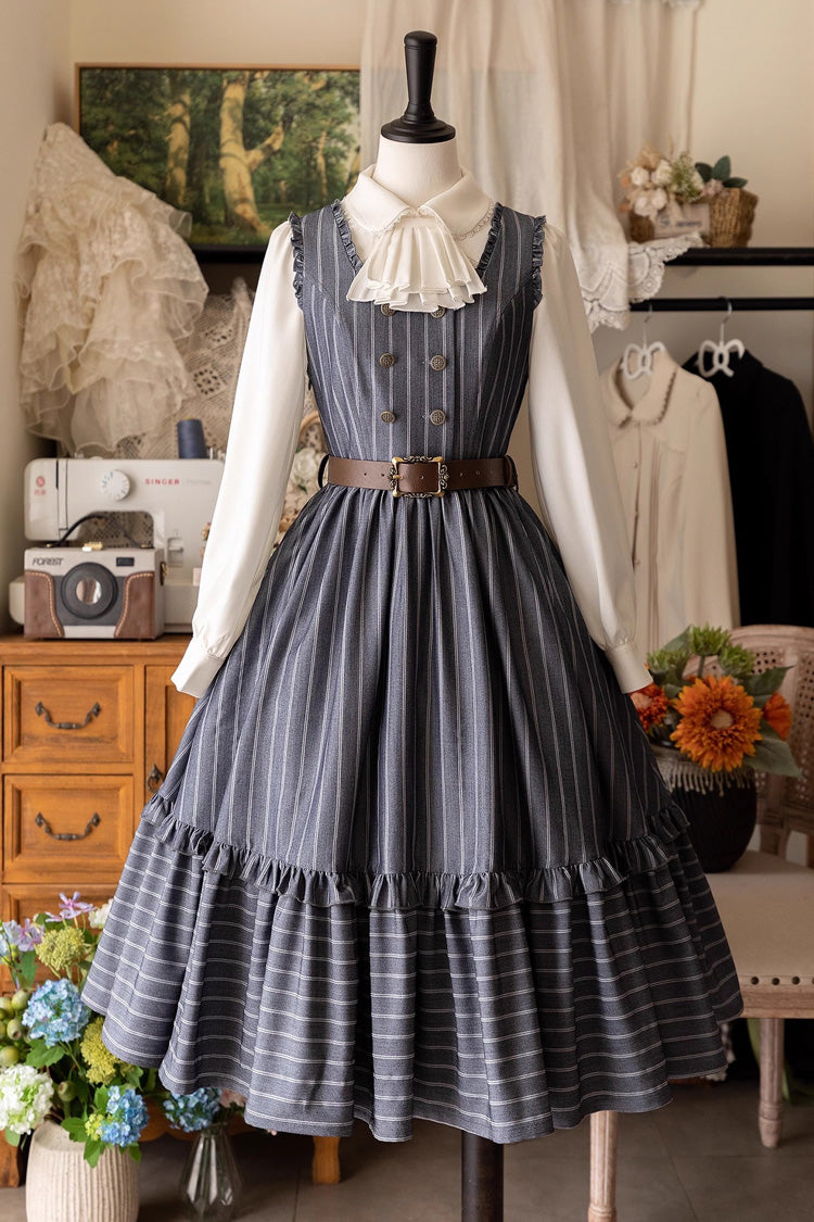 [Small Estate] Sleeveless Ruffle Fishbone Classic Vintage Elegant Lolita Dress 3 Colors