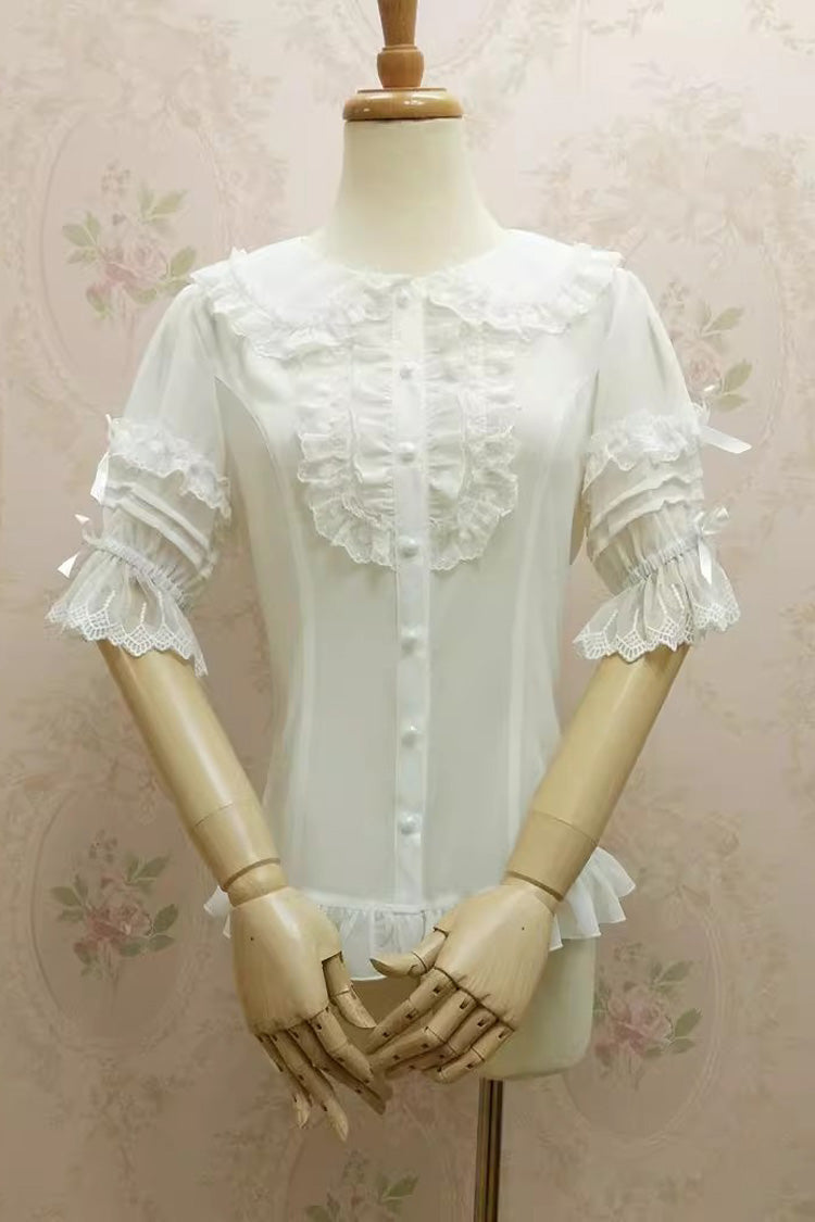 Doll Collar Short Trumpet Sleeves Lace Slim Chiffon Sweet Lolita Blouse 2 Colors