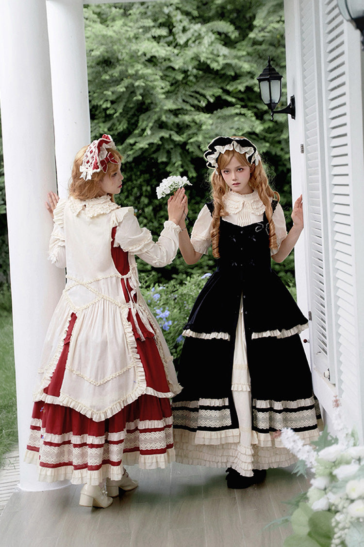 Schwarzes [Lily] Mehrlagiges Rüschenspitzen-Klassisches Elegantes Lolita-Jsk-Kleid