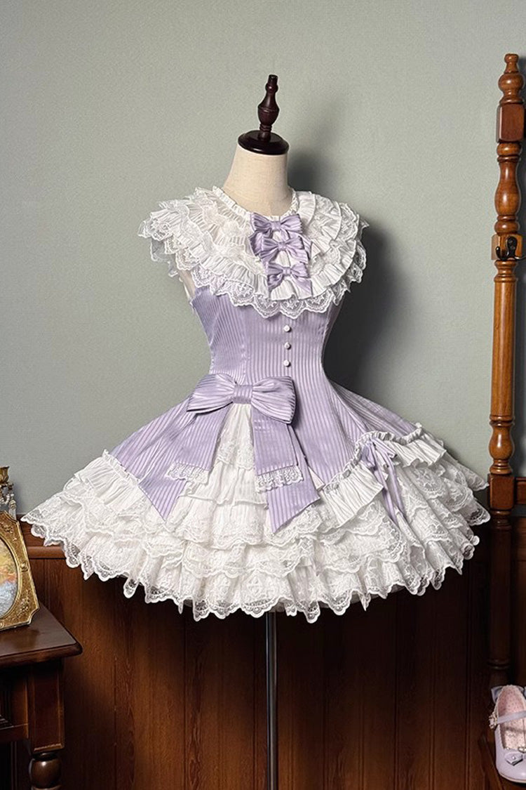 Purple [Miss Tsundere] Sleeveless Multi-Layered Ruffle Bowknot Lace Asymmetric Sweet Princess Lolita Dress