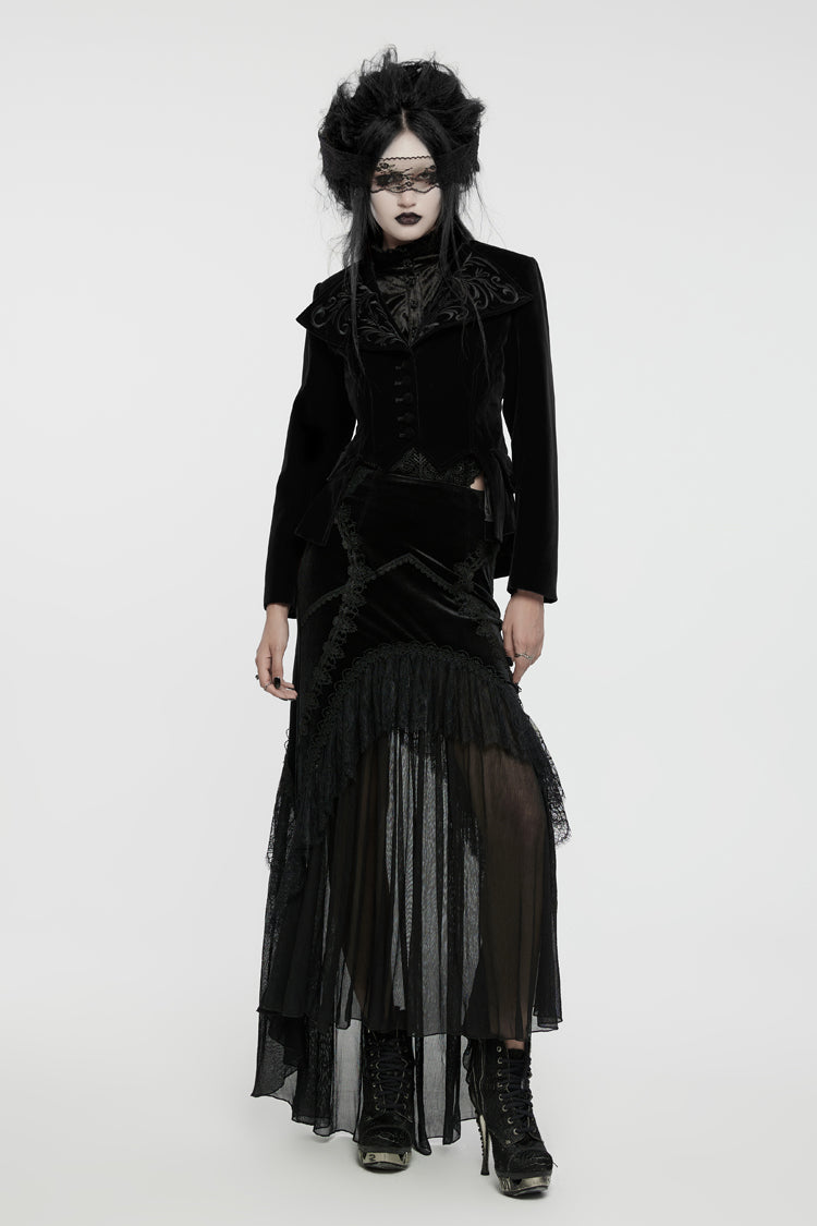 Black Swallow-tailed Velvet Long Sleeves Women's Gothic Jacket