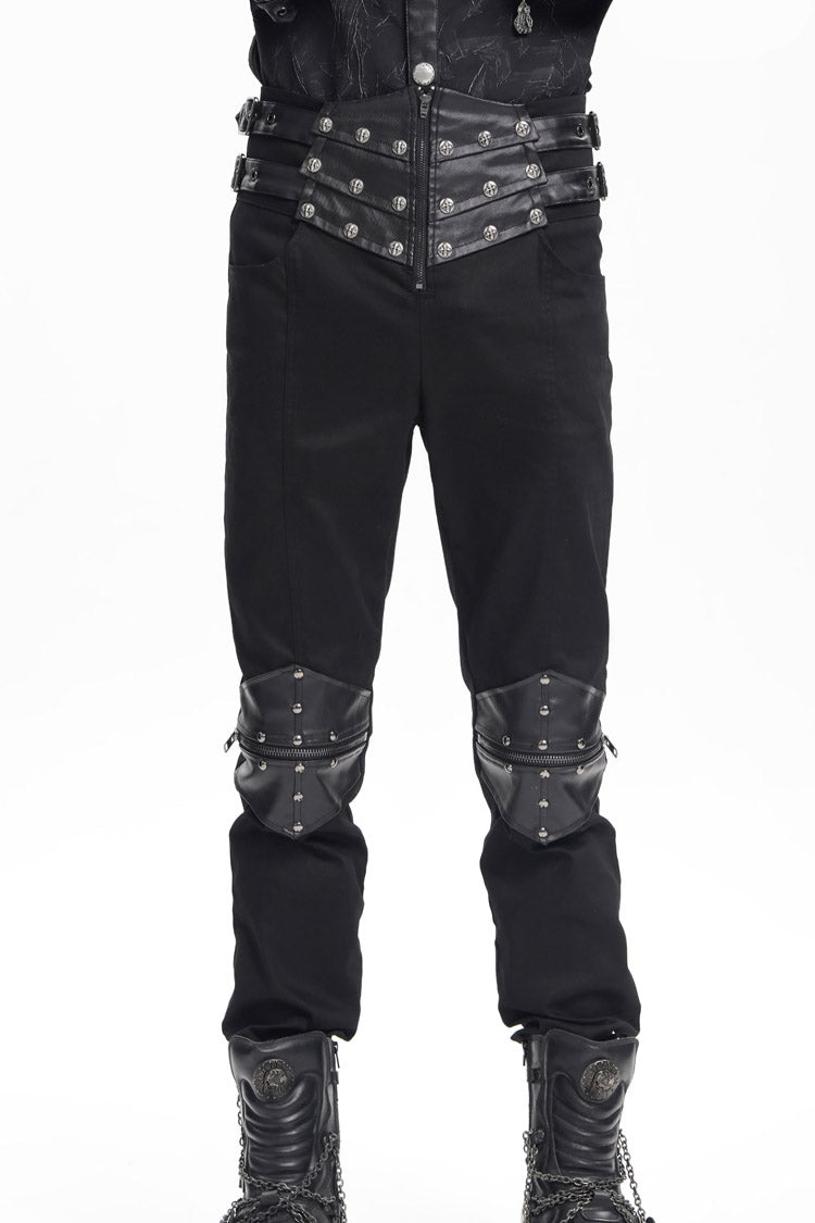 Black Stitching Buckle-up Studs Men's Gothic Pants