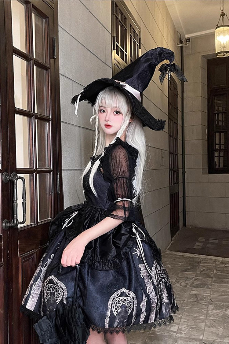 Black Eternal Night Print Ballet Lace-Up Gothic Punk Lolita Jsk Dress