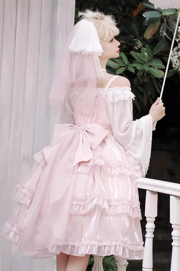 Pink Gauze Romance Multi-layer Ruffle Bowknot Sweet Elegant Princess Lolita Jsk Dress