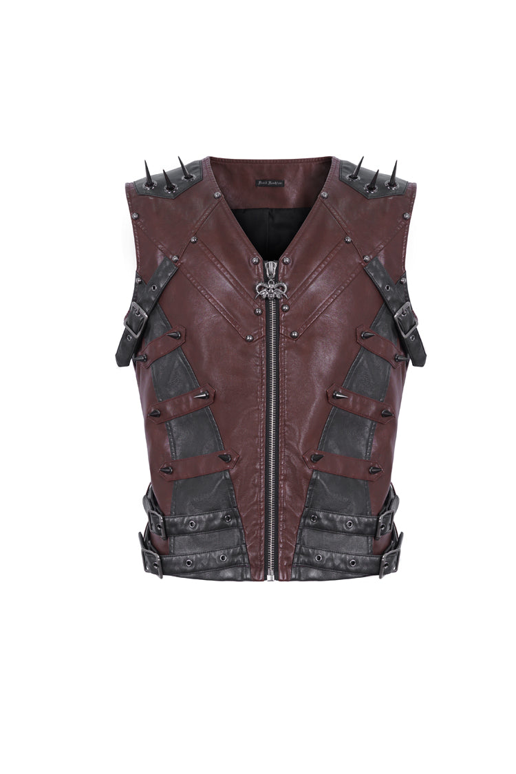 Red Studded Faux Leather Men's Punk Vest