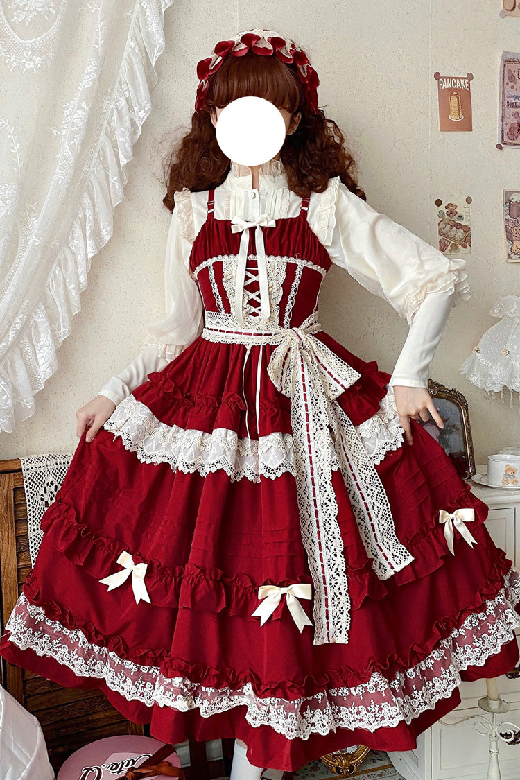 [Lillian] Ruffle Bowknot Lace Sweet Lolita Jsk Dress 4 Colors