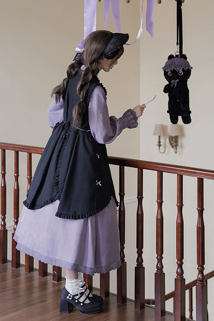 Black/Purple Petal Collar Drawstring Long Sleeves Embroidery Sweet Chinese Style Lolita Dress Two-piece Set