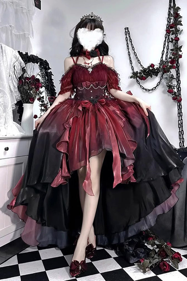 Y2k vintage whimsygoth lolita victorian black authentic and red formal mini dress