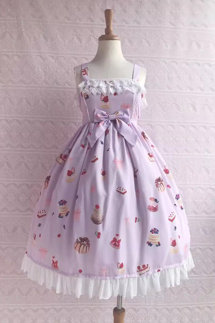 Erdbeer-Frucht-Dessert-Druck, Rüschen, Schleife, Spitze, süßes Lolita-JSK-Kleid, 5 Farben