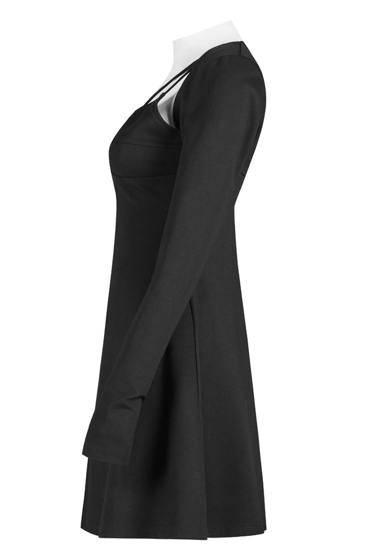 Schwarzes zweiteiliges, eng anliegendes A-förmiges Punk-Slip-Kleid für Damen mit Sling-Trägern