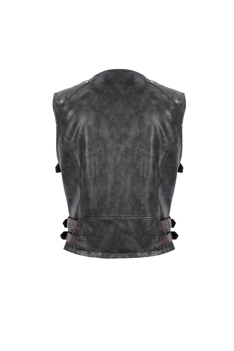 Black Studded Faux Leather Men's Punk Vest