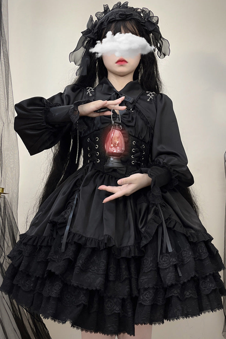 Black [Cross of Merit] Multi-Layered Bowknot Lace Gothic Lolita Jsk Dress