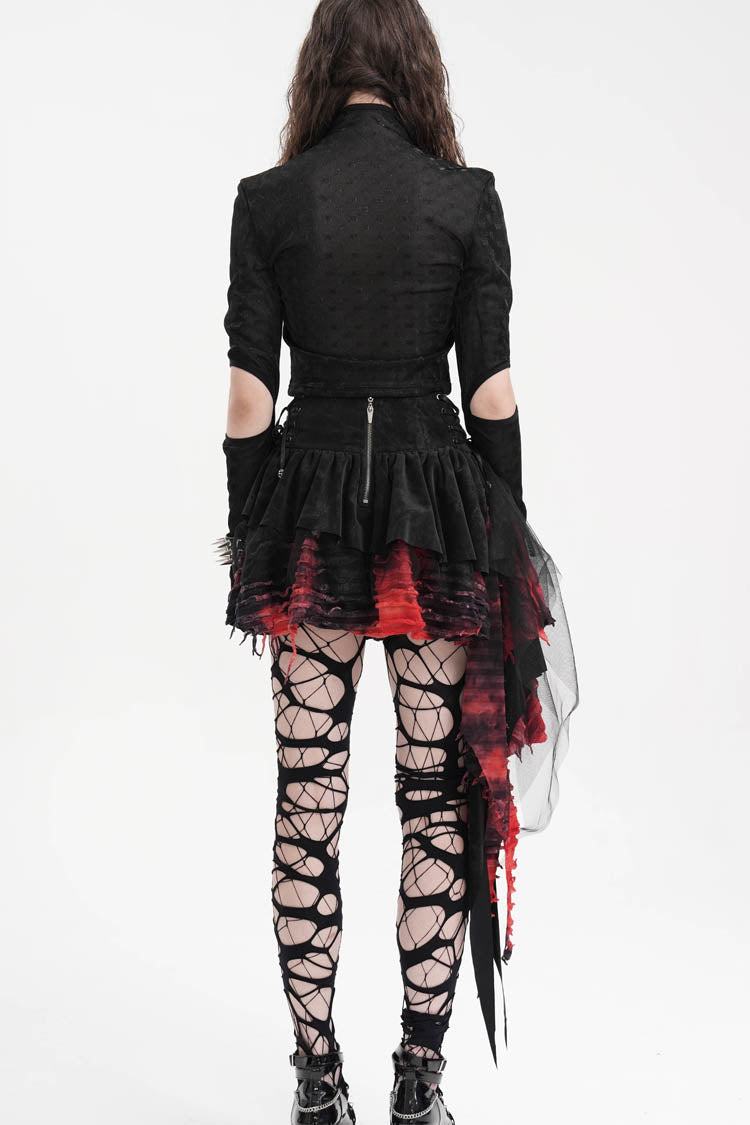 Black/Red Stitching Irregular Mesh Women's Gothic Skirt