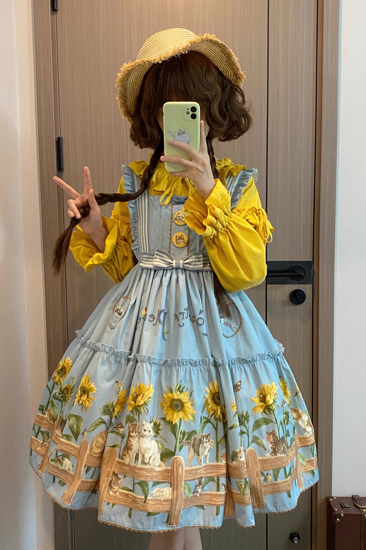 Cat and Sunflower Print Bowknot Sweet Lolita Jsk Dress 2 Colors