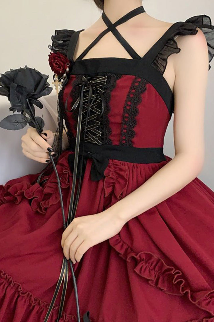 Red [Seven Deadly Sins - Wrath] Double-Layered Ruffle Stitching Lace Gothic Lolita Jsk Dress