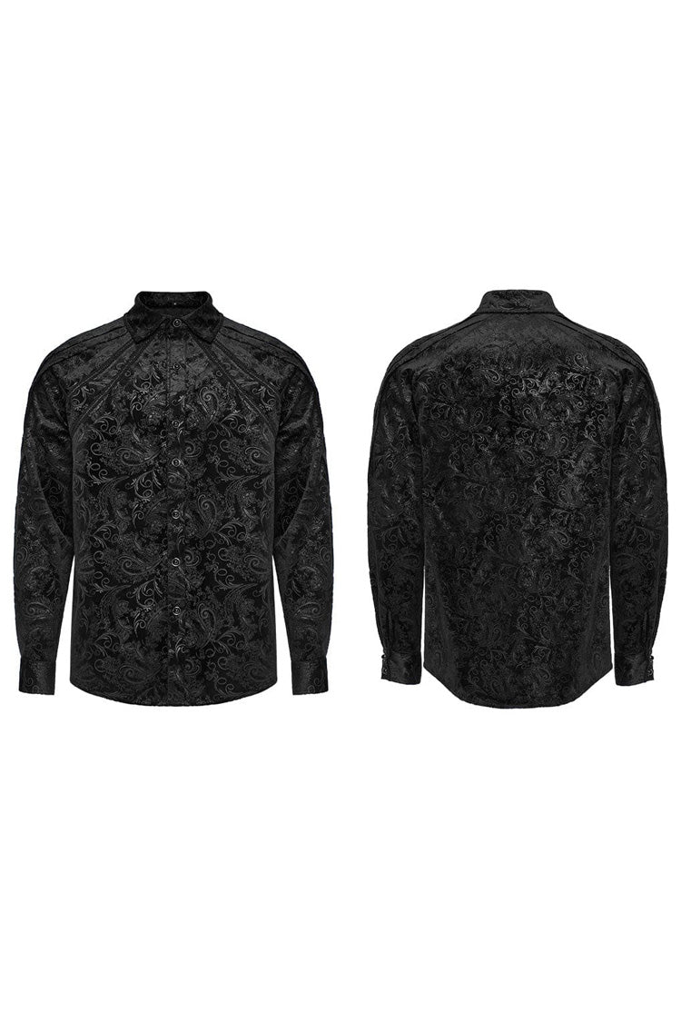 Black Long Sleeves Dark Pattern Print Webbing Decoration Mens Gothic Blouse