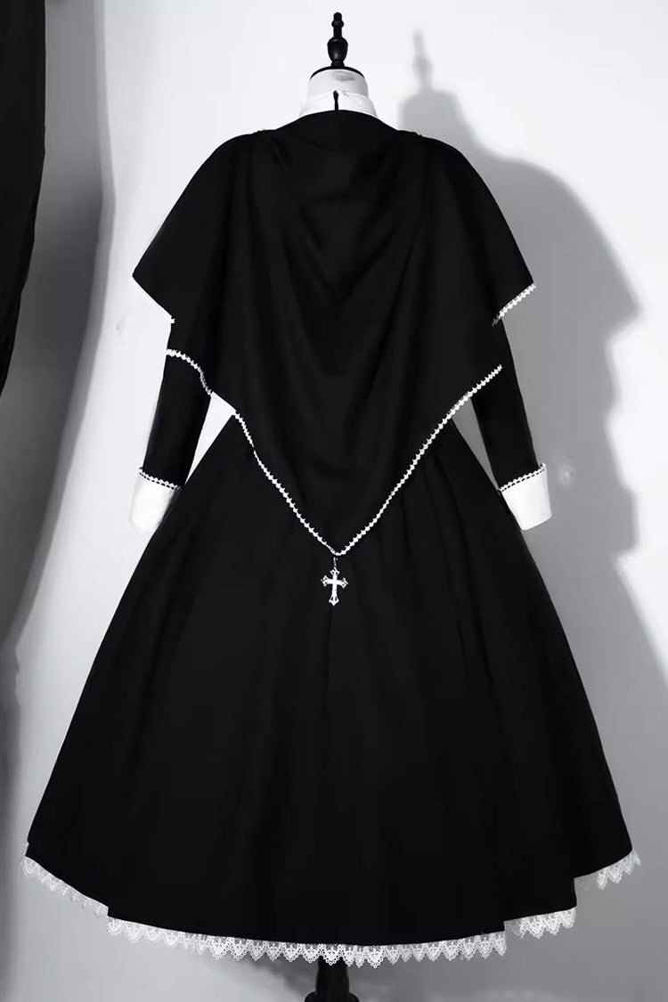 Black [Nun] Long Sleeves Print Stitching Lace Gothic Elegant Lolita Dress