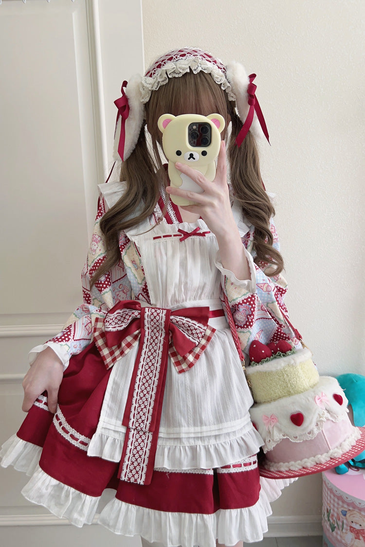 [Showa Sweet Pet] Ruffle Bowknot Sweet Japanese Maid Lolita Dress 6 Colors