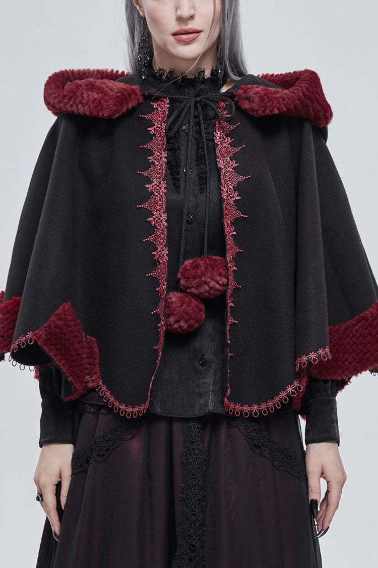 Black Gothic Petal-Shaped Double-Faced Contrast Women's Wool Hooded Shawl