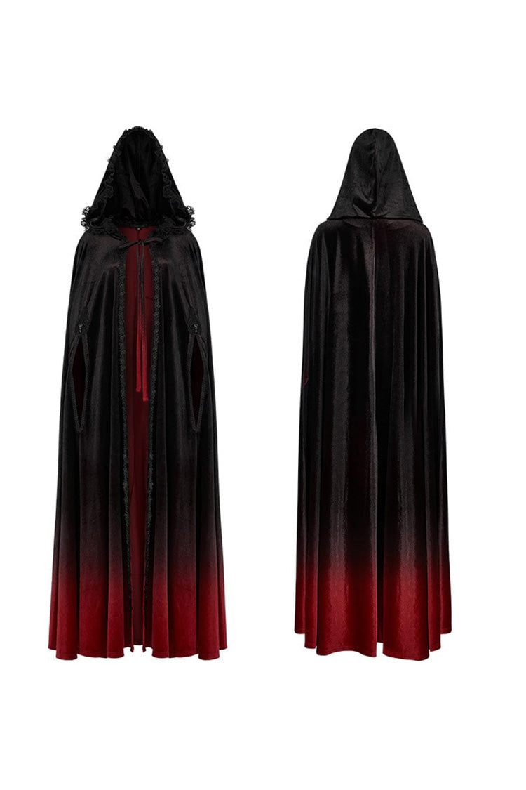 Black/Red Gothic Palace Gorgeous Straps Fantasy Gradient Skirt Large Open Sleeves Hooded Women's Cloak