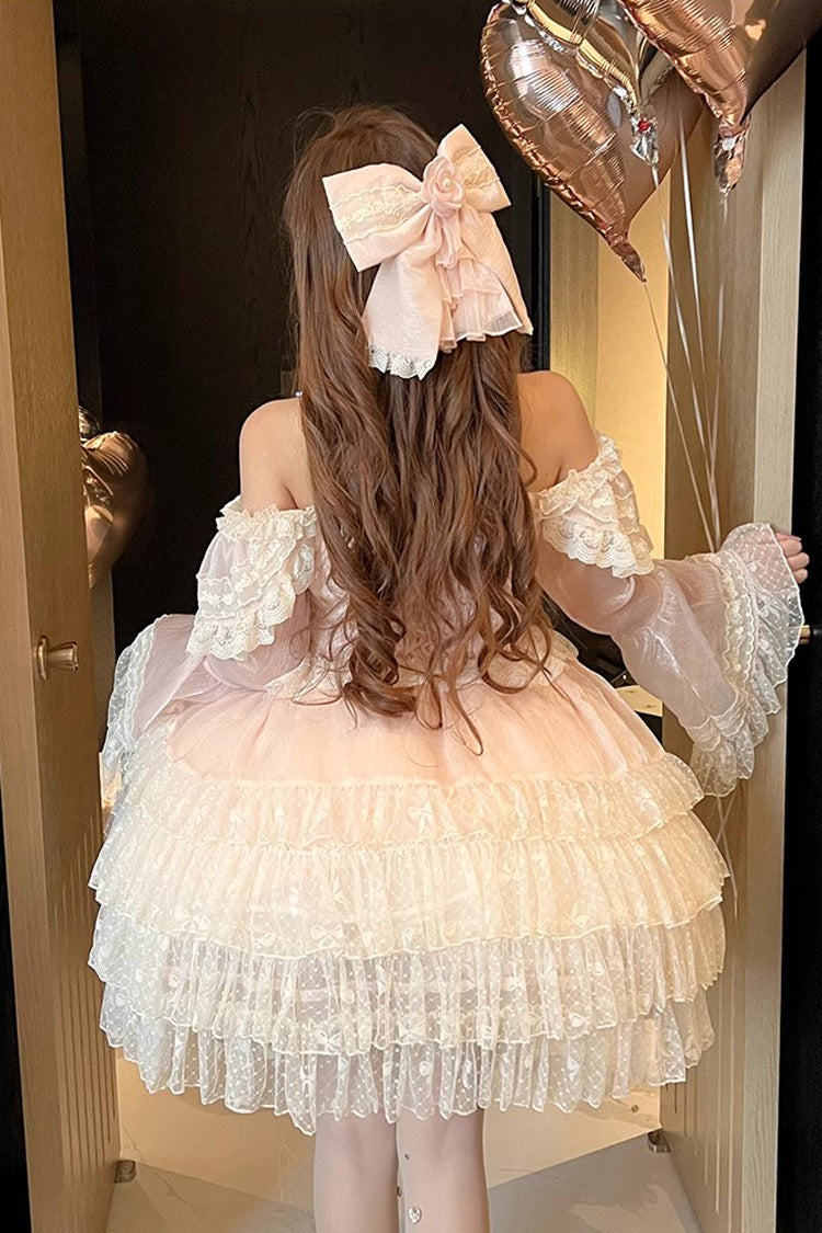 Princess Off Shoulder Multi-Layered Ruffle Bowknot Lace Sweet Elegant Lolita Strapless Dress