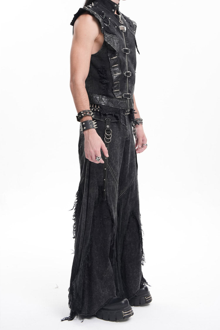 Black Ripped Rings Studs Men's Gothic Pants