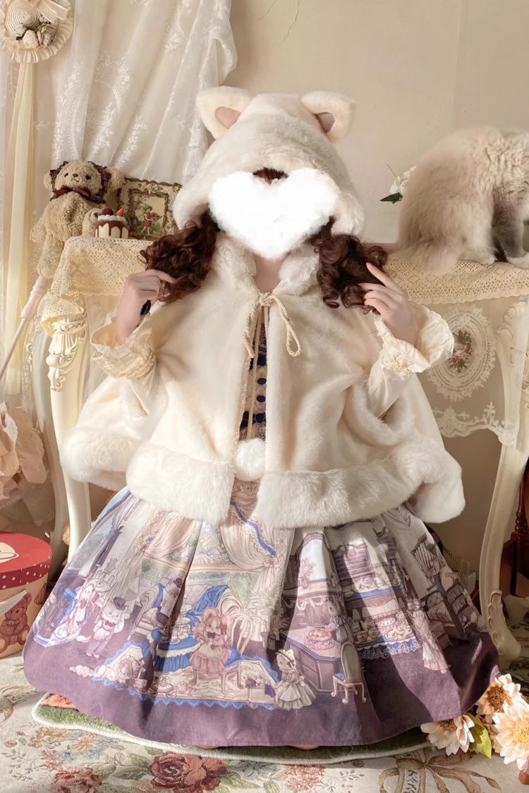 Ivory [Little Star Wish] Cat Ears Hooded Sweet Lolita Cloak Coat