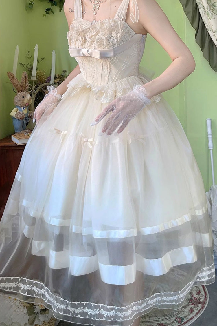 Elfenbein [Swan Castle] Rüschen Schleife Spitze Süßes Elegantes Wunderschönes Lolita Jsk Langes Kleid