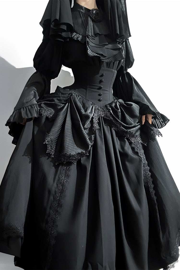 Black [Sleepwalking] Long Hime Sleeves Stitching Lace Plus Size Gothic Elegant Lolita Skirt Set