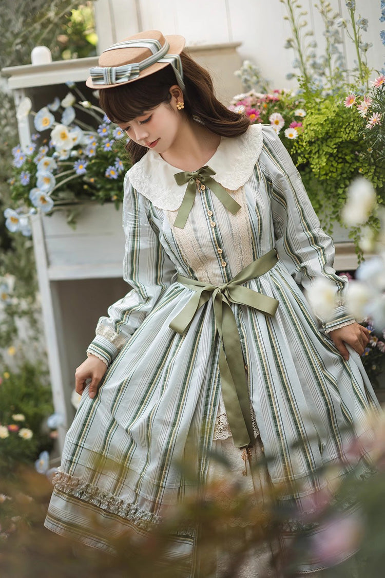 Forest Atlas Striped Print Long Sleeves Bowknot Sweet Lolita Dress 3 Colors