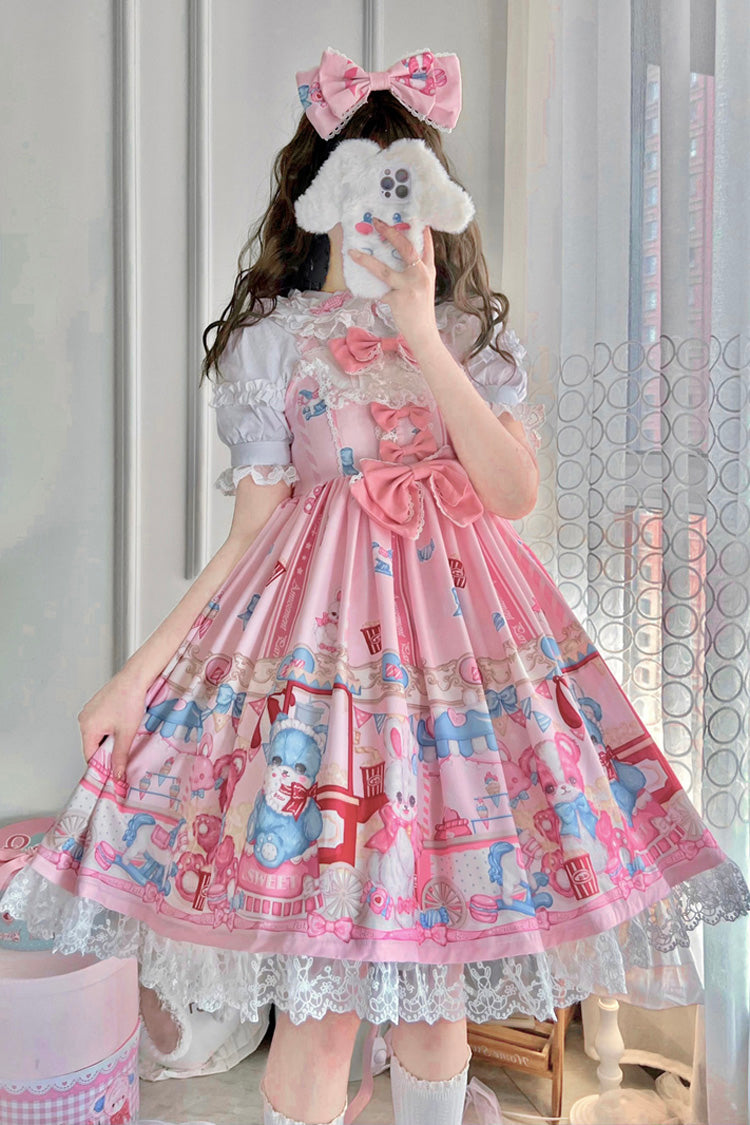 Pink Doll Playground Print Ruffle Bowknot Sweet Lolita Jsk Dress