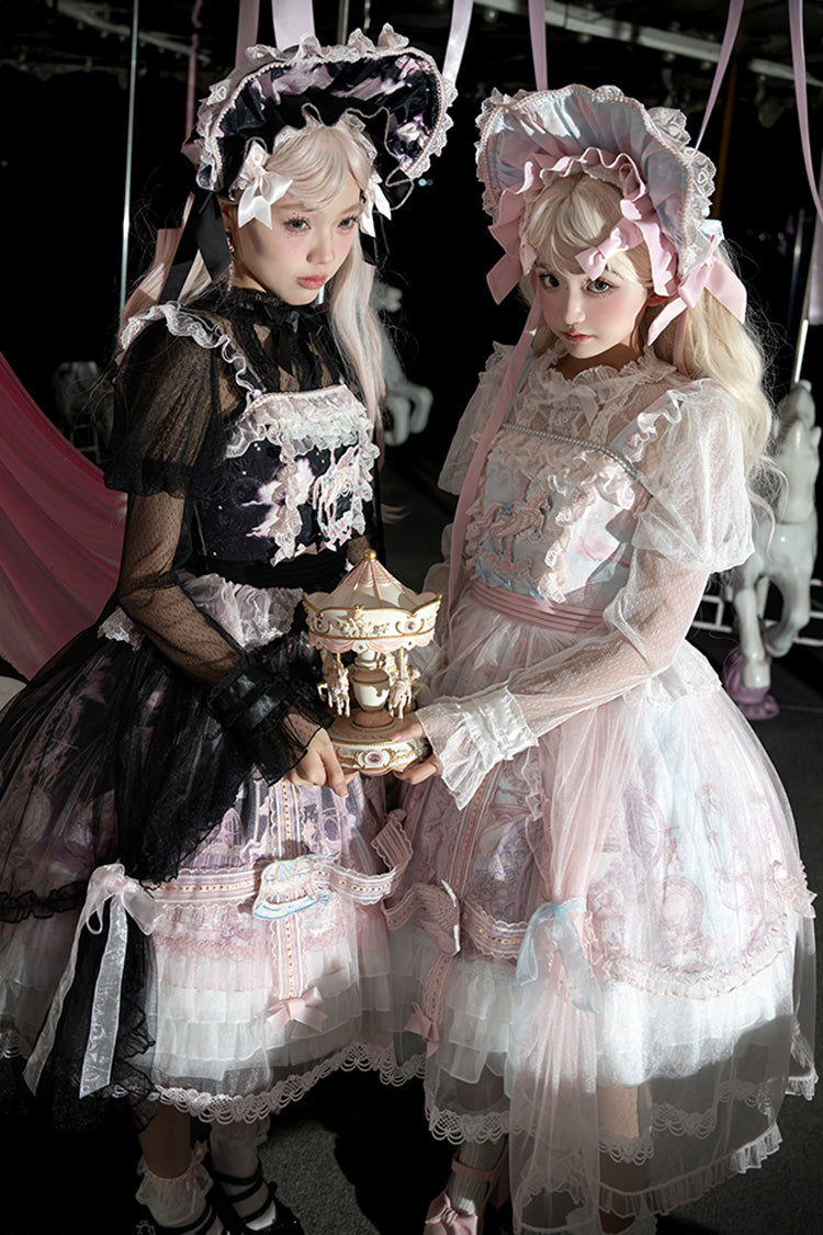 Pink/Blue [Pegasus Park] Multi-Layered Print Ruffle Bowknot Lace Sweet Gorgeous Lolita Jsk Dress