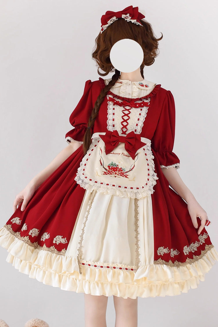 Red Tochigi Girl Double-Layered Ruffle Embroidery Cardigan Sweet Lolita Dress