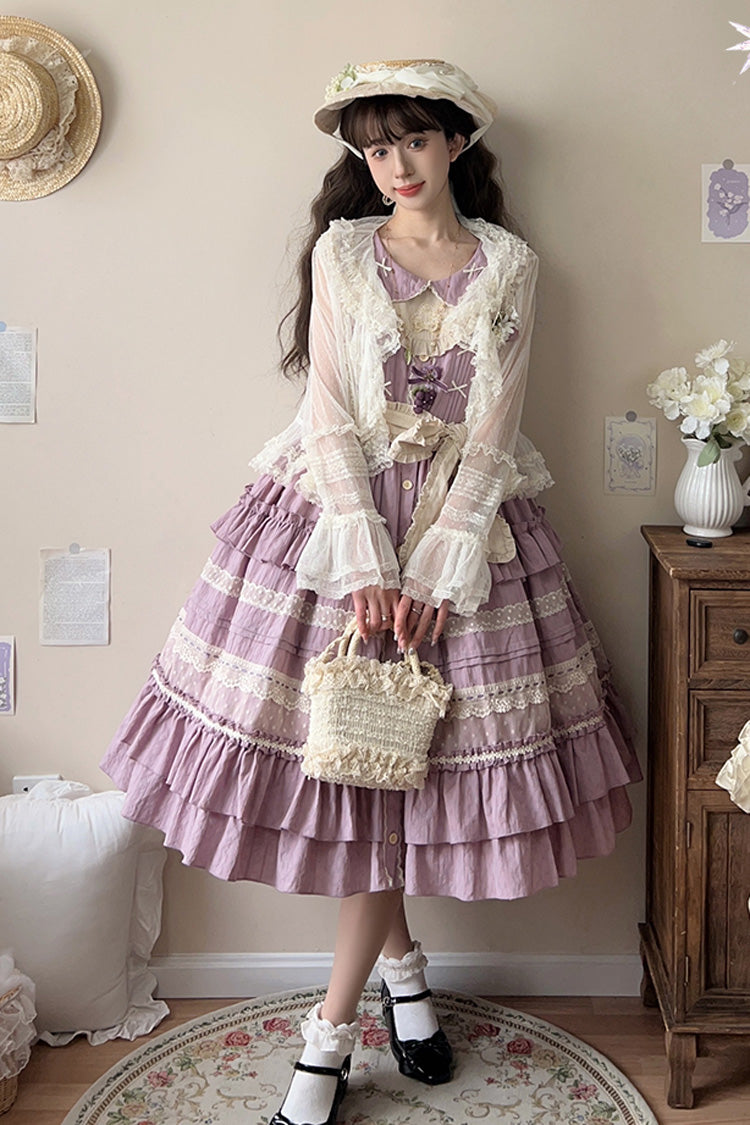 Lila Windglocke mehrlagiges Cardigan-Spitzenkleid, süßes, elegantes Lolita-Kleid