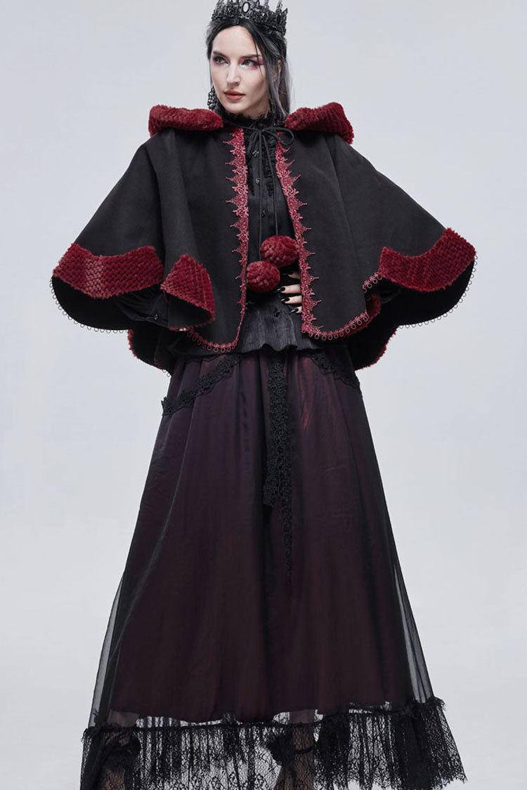 Black Gothic Petal-Shaped Double-Faced Contrast Women's Wool Hooded Shawl