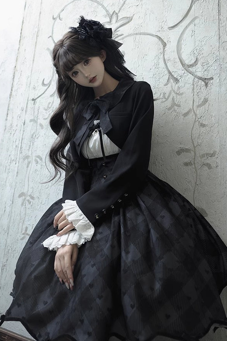 Black [Swan] Short Sleeves Plaid Print Sweet Elegant Princess Lolita Dress Short Version