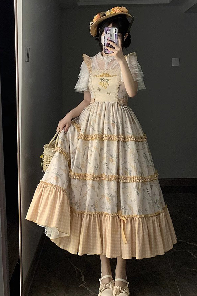 Multi-Color Midsummer Print Ruffle Embroidery Sweet Lolita Jsk Dress