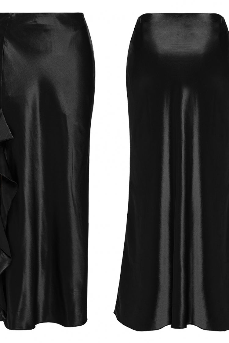 Black Ruffle Slim Asymmetric Women's Gothic Skirt