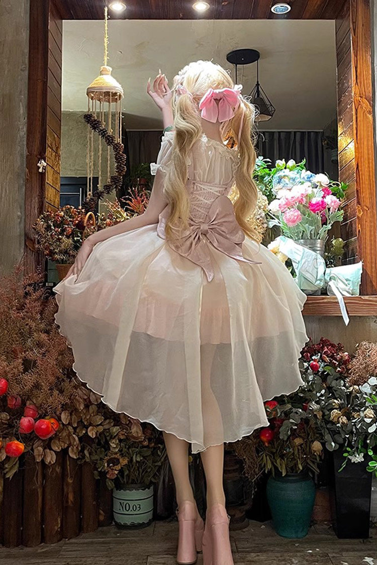 Sweet Triple-Layered Ruffle Bowknot Lace Princess Ballet Lolita Tiered Dress 2 Colors