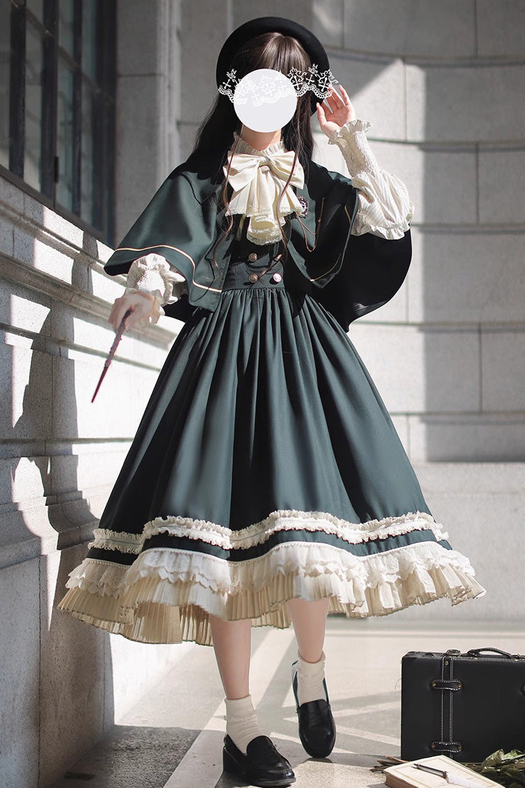 Grün [Artemis SP] Elegantes Lolita-Pulloverkleid im College-Stil mit Rüschen und Schleife