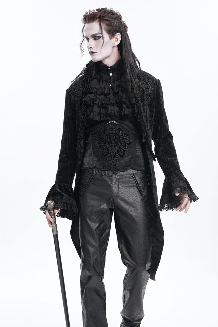 Black Stand Collar Swallow-tailed Long Sleeves Lace Men's Gothic Jacket