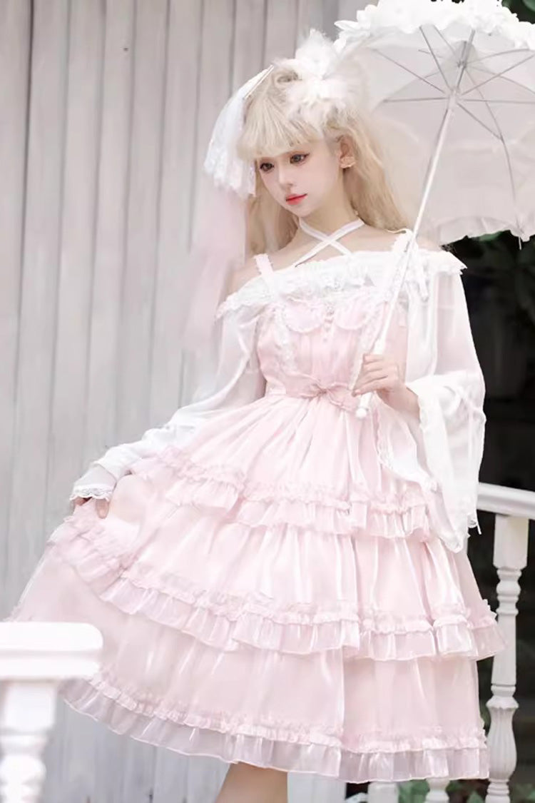 Pink Gauze Romance Multi-layer Ruffle Bowknot Sweet Elegant Princess Lolita Jsk Dress