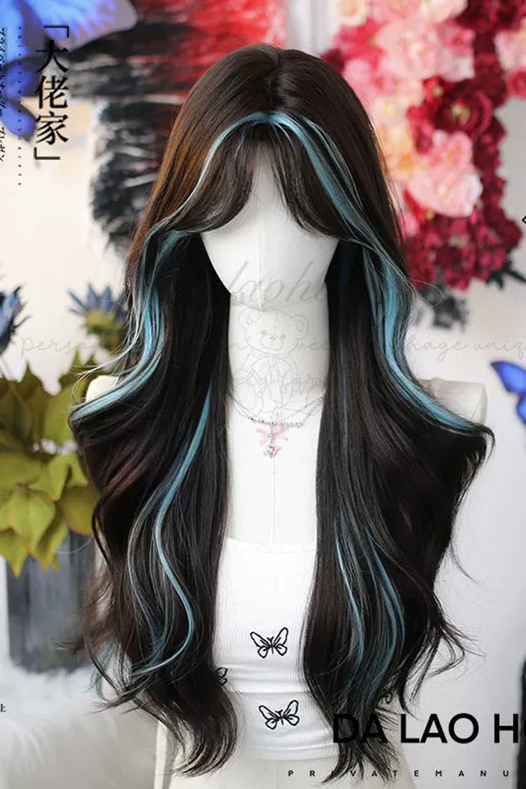 Brown/Blue Pick Dye Sweet Long Curly Lolita Wigs