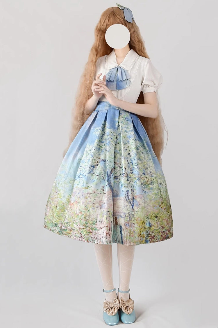 [Forest Basket] Multi-Color Monet Oil Painting Print Ruffle Classic Vintage Lolita Skirt 10 Colors