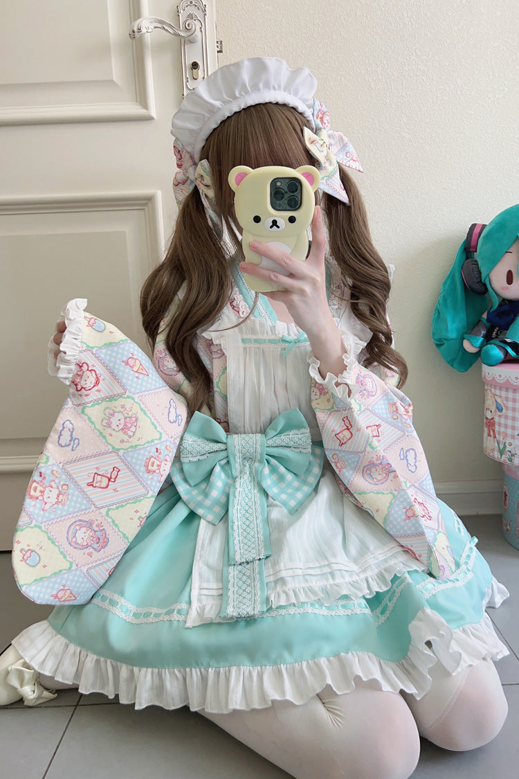 [Showa Sweet Pet] Ruffle Bowknot Sweet Japanese Maid Lolita Dress 6 Colors